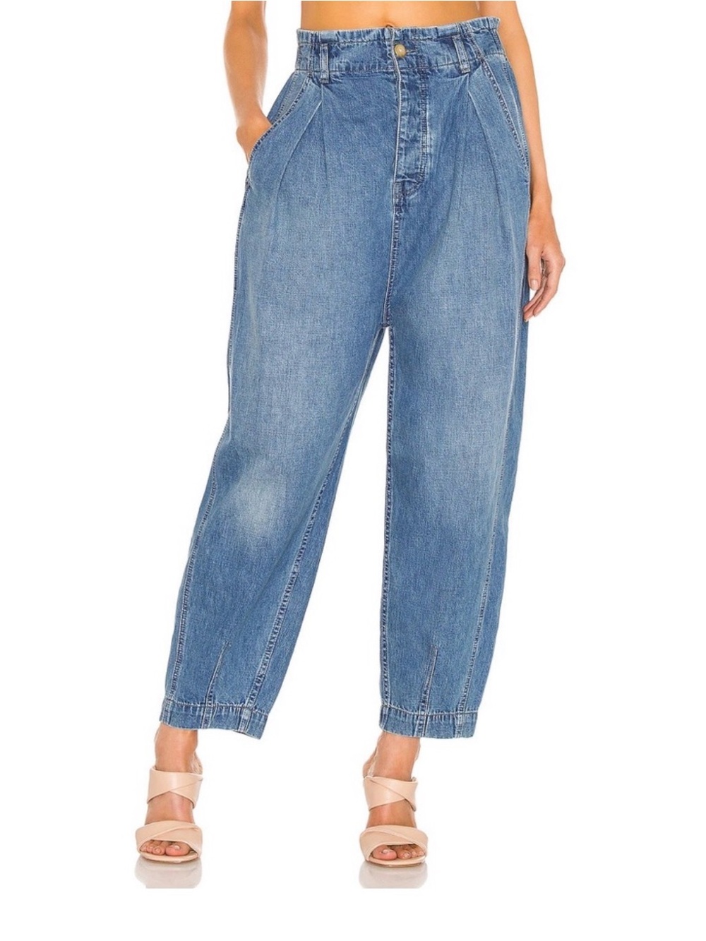 NWT Free People We The Free Sawyer Pleated Jeans Spruce Blue Small Barrel Vibe